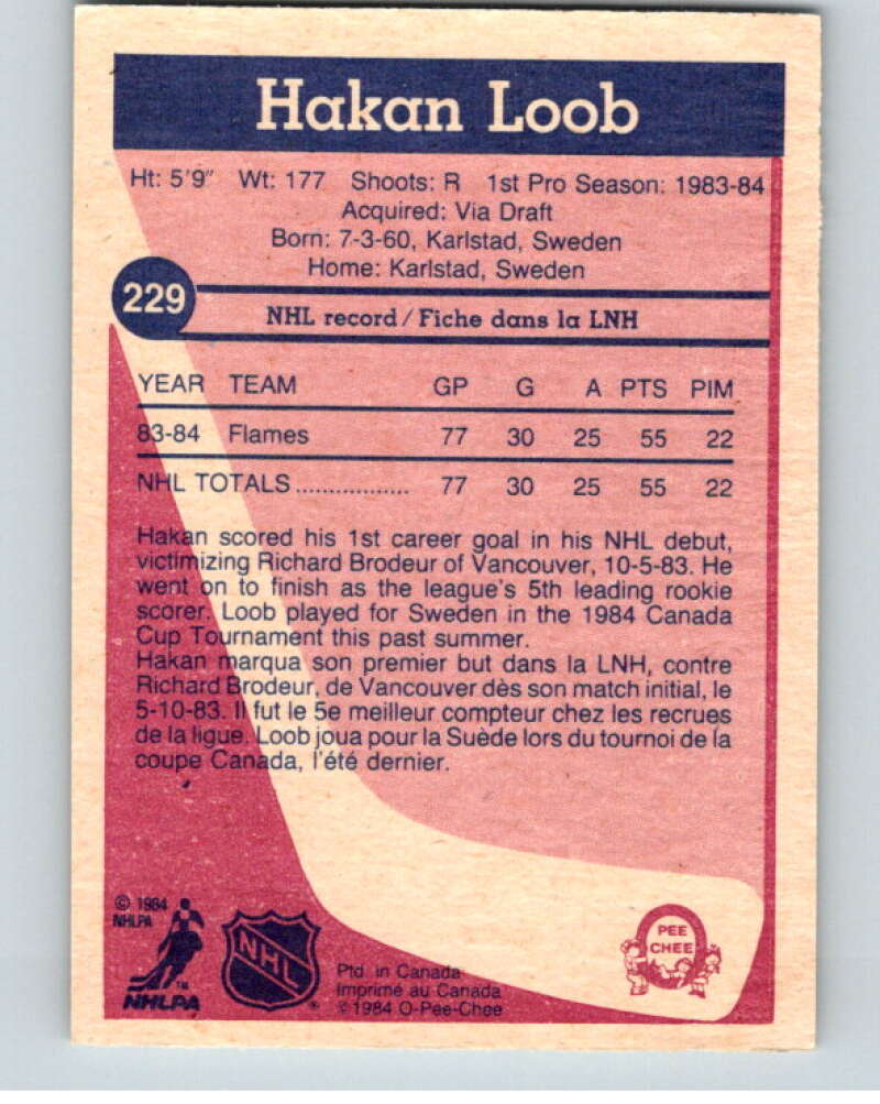 1984-85 O-Pee-Chee #229 Hakan Loob RC Rookie Calgary Flames V64346 Image 2
