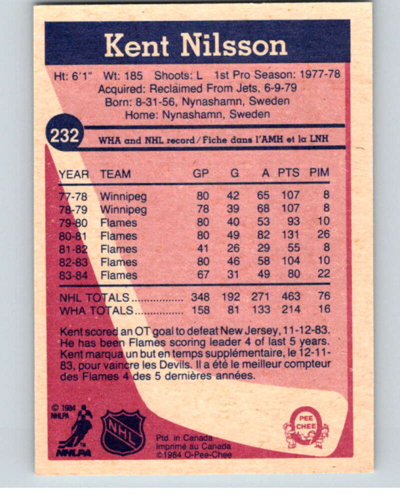 1984-85 O-Pee-Chee #232 Kent Nilsson Calgary Flames V64355 Image 2