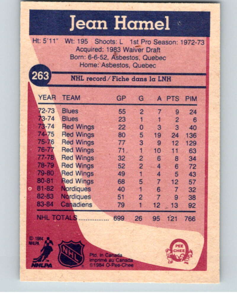 1984-85 O-Pee-Chee #263 Jean Hamel Montreal Canadiens V64431 Image 2