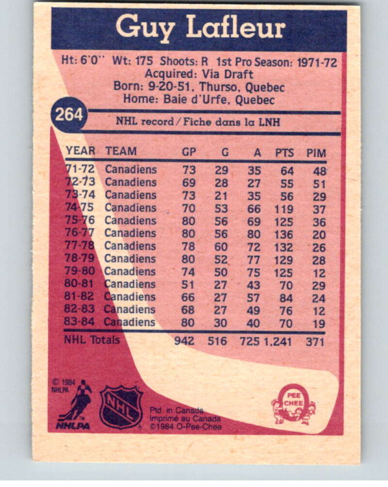 1984-85 O-Pee-Chee #264 Guy Lafleur Montreal Canadiens V64435 Image 2