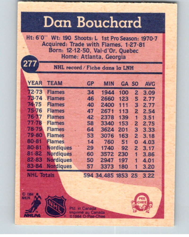 1984-85 O-Pee-Chee #277 Dan Bouchard Quebec Nordiques V64469 Image 2
