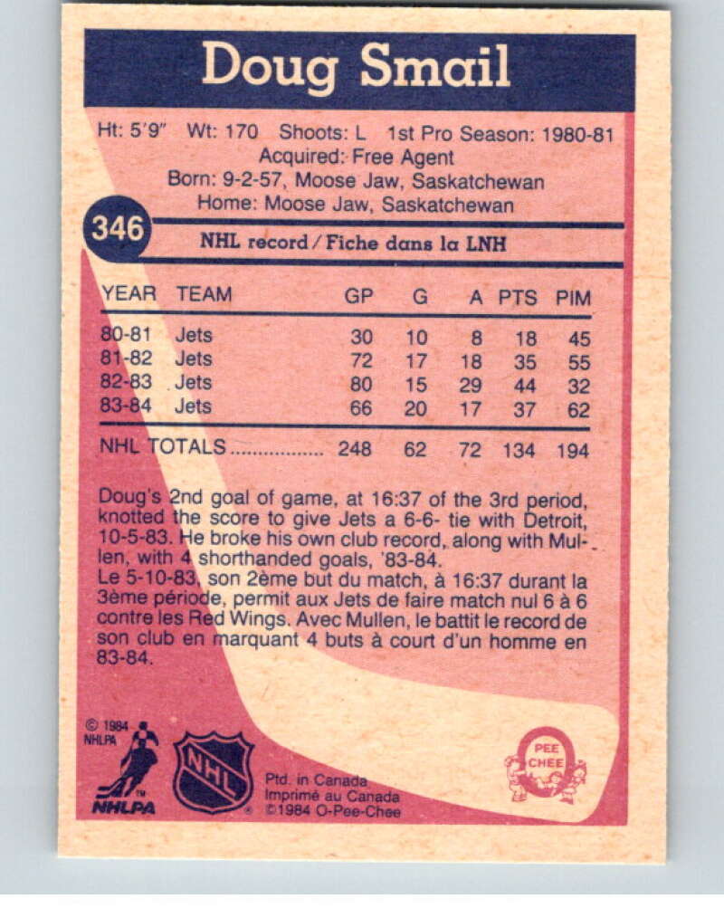 1984-85 O-Pee-Chee #346 Doug Smail Winnipeg Jets V64671 Image 2