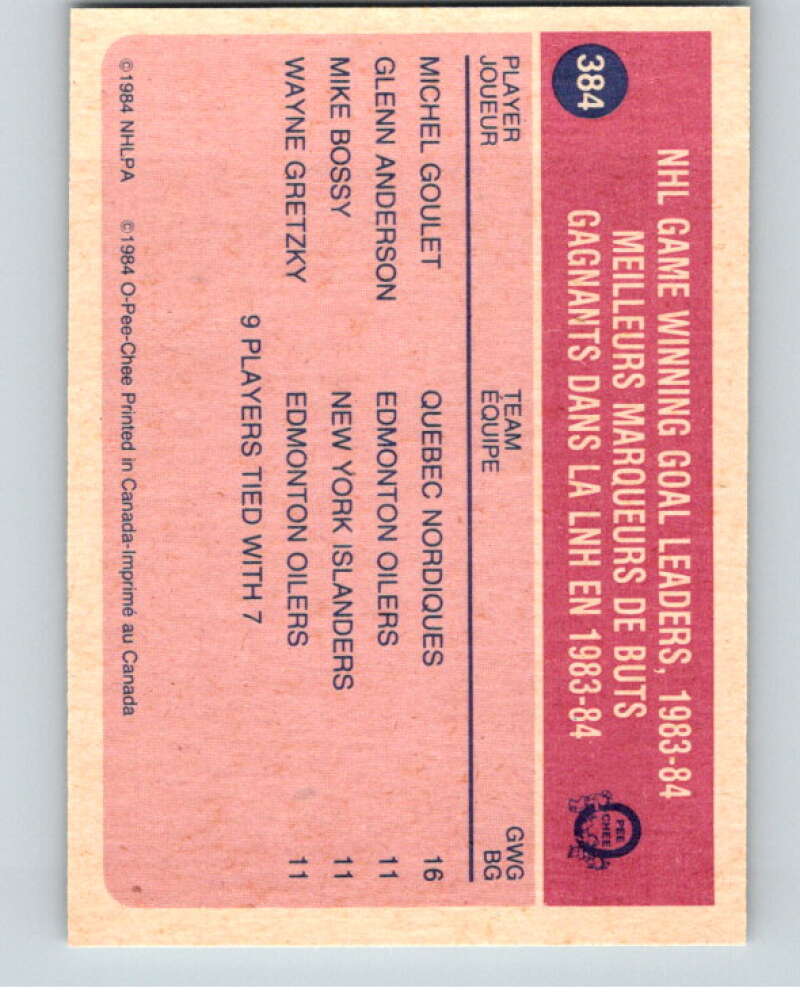 1984-85 O-Pee-Chee #384 Michel Goulet LL Quebec Nordiques V64751 Image 2