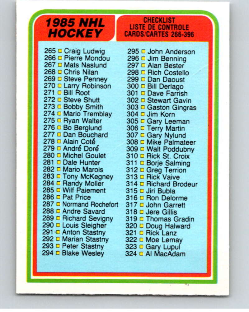 1984-85 O-Pee-Chee #396 Checklist V64779 Image 1