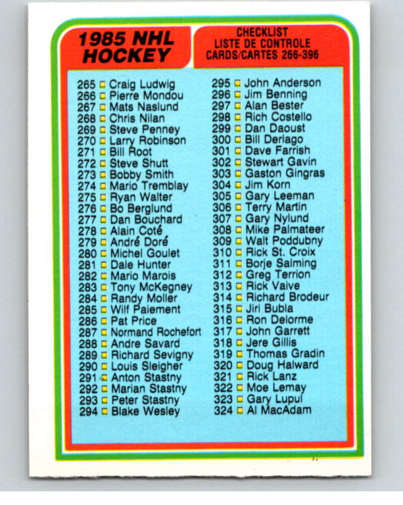 1984-85 O-Pee-Chee #396 Checklist V64780 Image 1