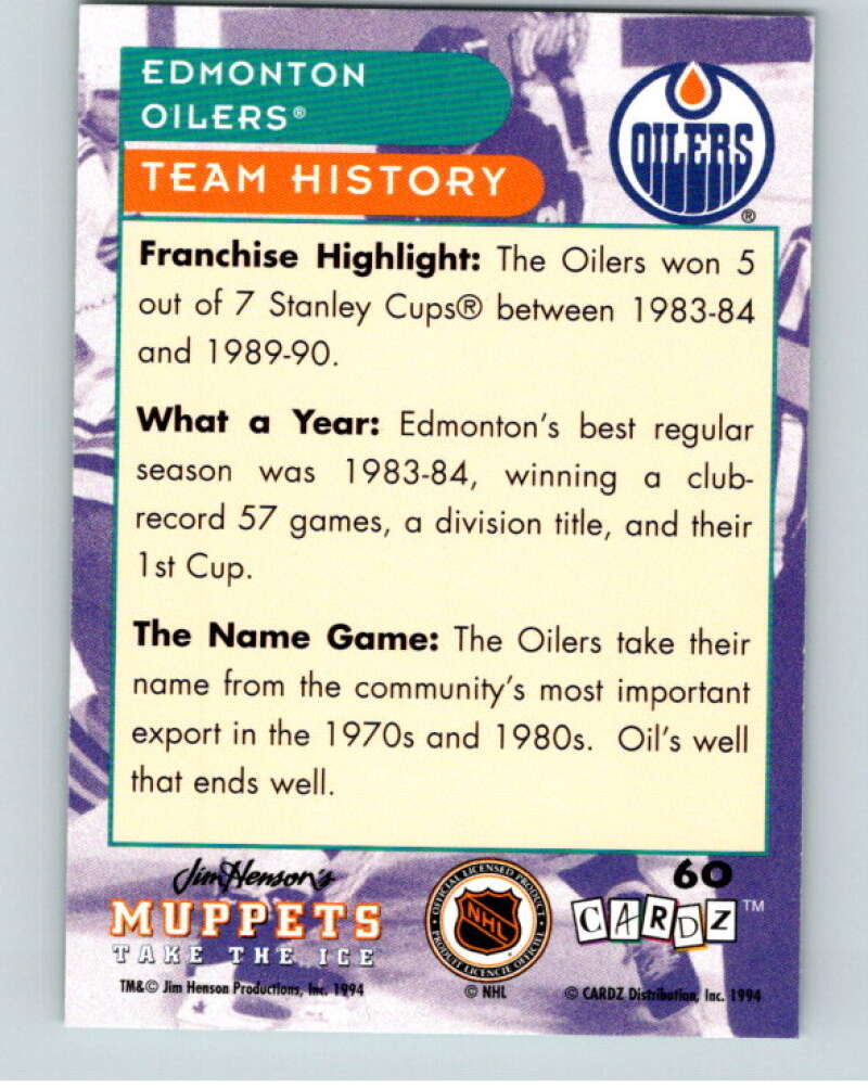 1994 Muppets Take The Ice #60 Edmonton Oilers V64939 Image 2