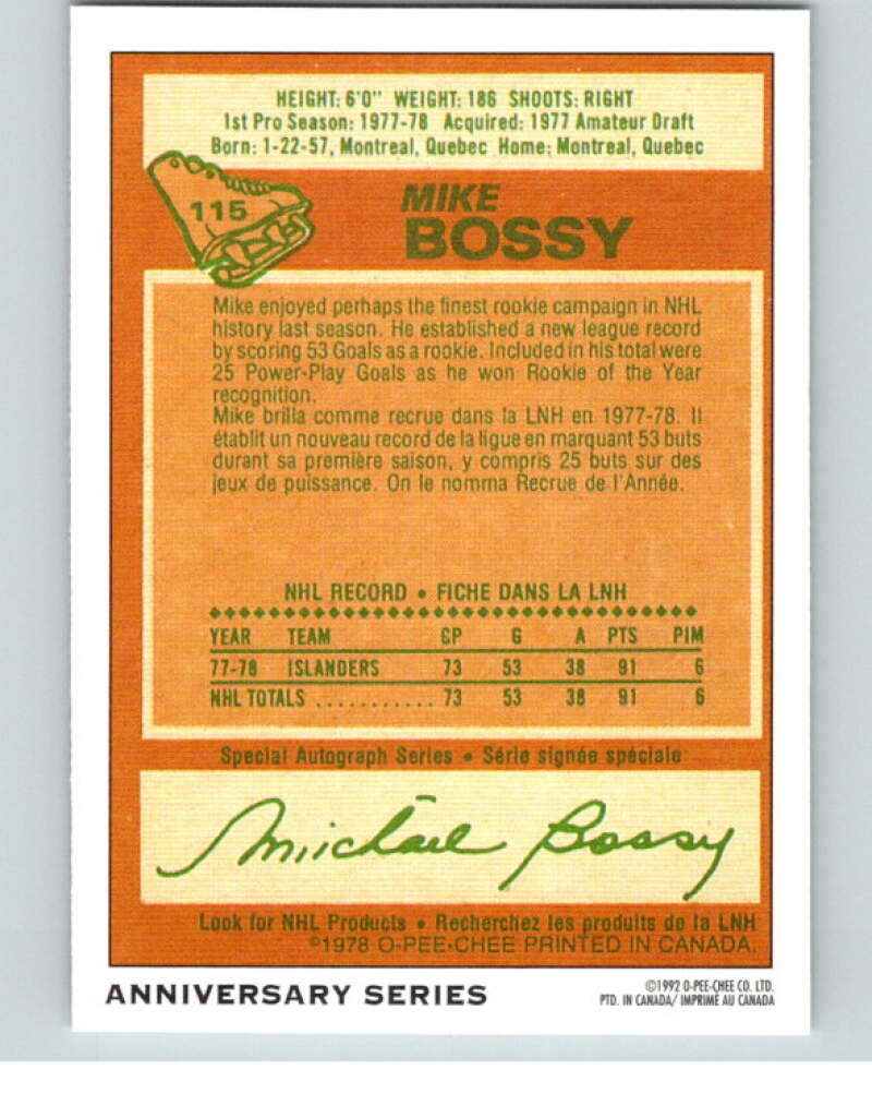 1992-93 O-Pee-Chee 25th Anniversary Inserts #11 Mike Bossy V65078 Image 2