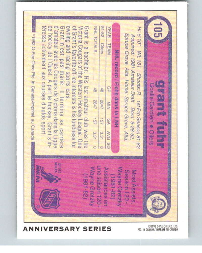 1992-93 O-Pee-Chee 25th Anniversary Inserts #15 Grant Fuhr V65092 Image 2