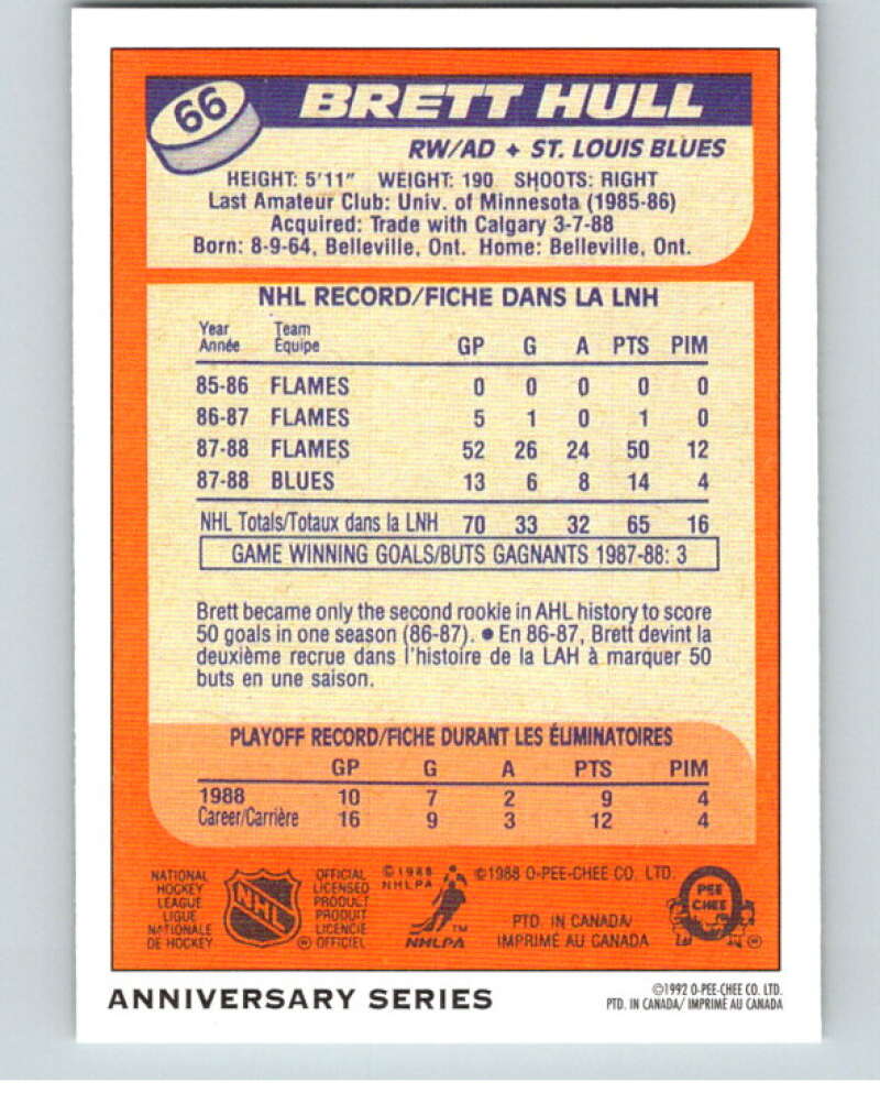 1992-93 O-Pee-Chee 25th Anniversary Inserts #21 Brett Hull V65108 Image 2