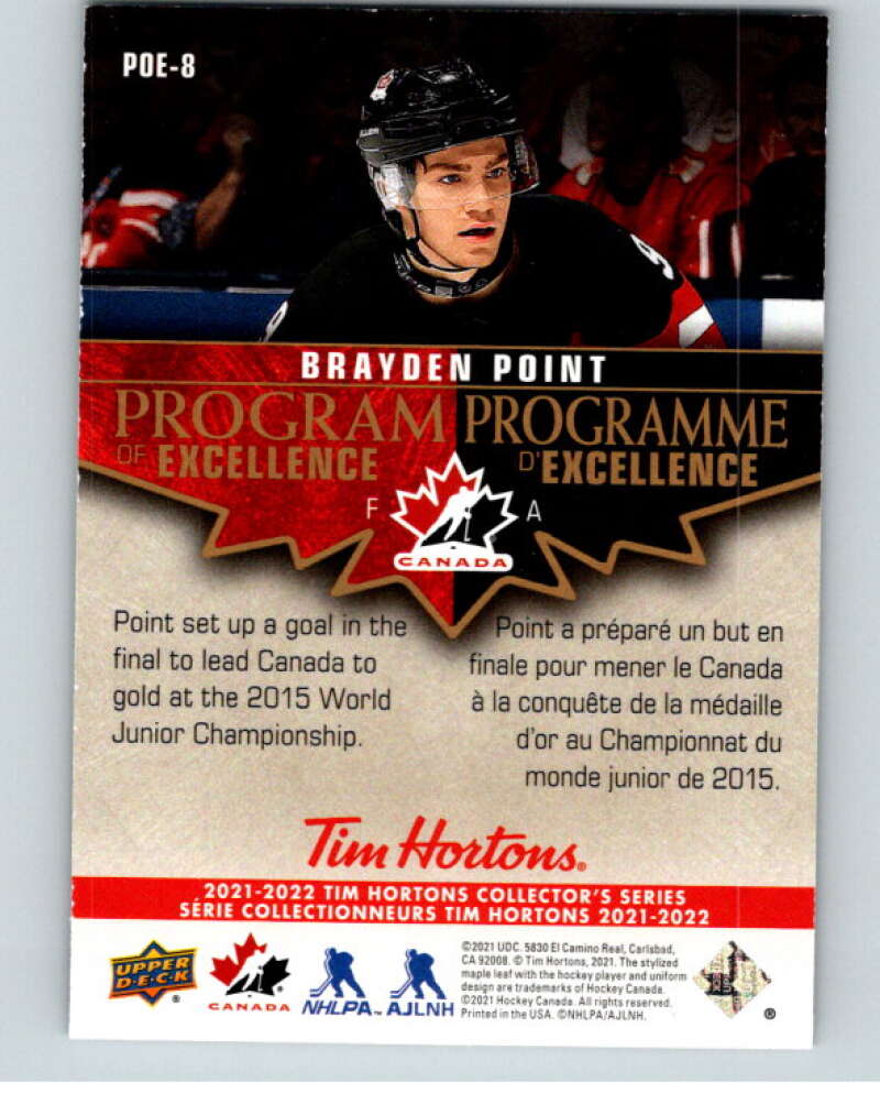 2021-22 Upper Deck Tim Hortons Team Canada Program #POE-8 Brayden Point V65181 Image 2
