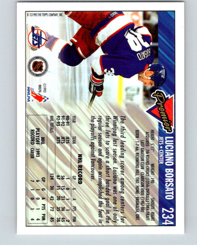 1993-94 Topps Premier Gold #234 Luciano Borsato Winnipeg Jets V65234 Image 2