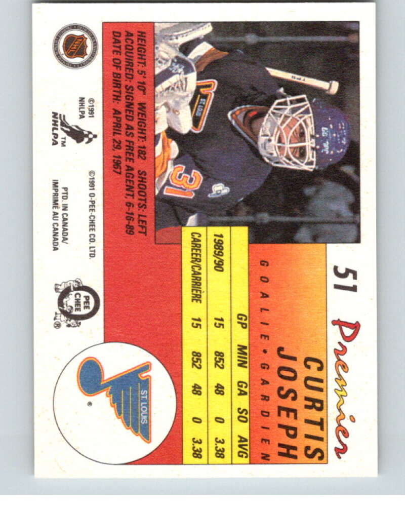 1990-91 OPC Premier #51 Curtis Joseph RC Rookie St. Louis Blues V65350 Image 2