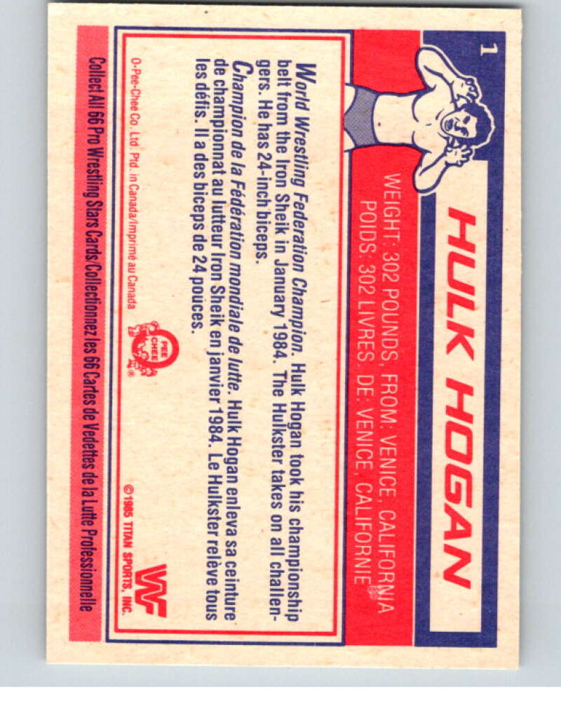 1985 O-Pee-Chee WWF #1 Hulk Hogan Rookie RC V65675 Image 2