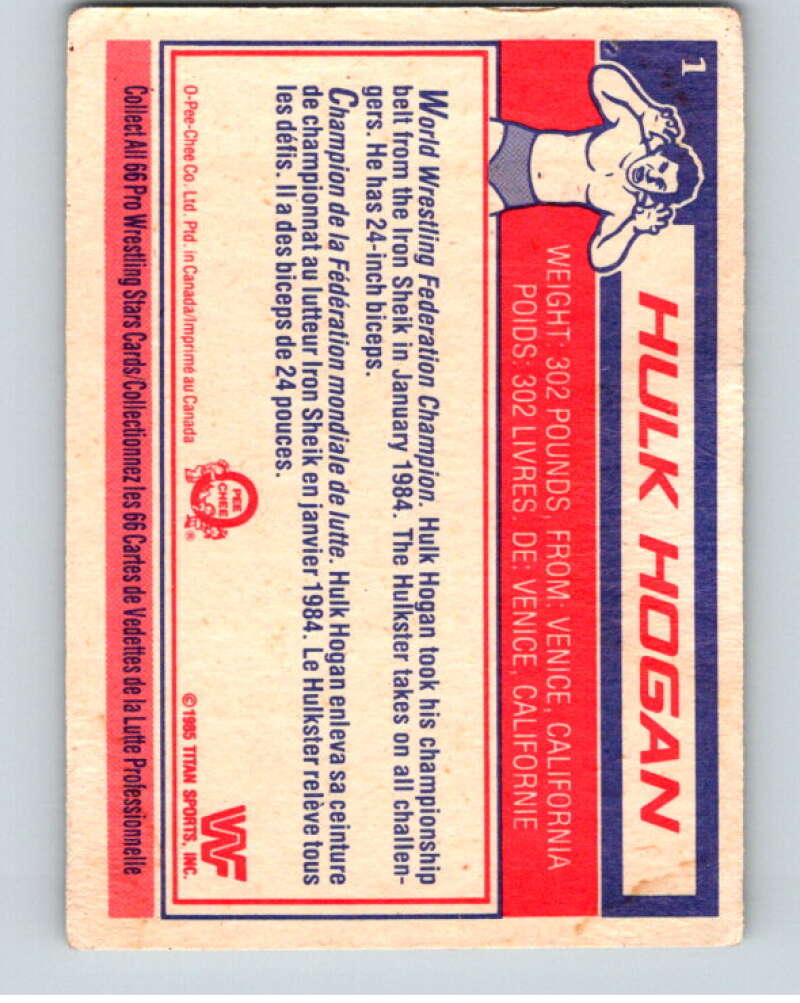 1985 O-Pee-Chee WWF #1 Hulk Hogan Rookie RC V65676 Image 2