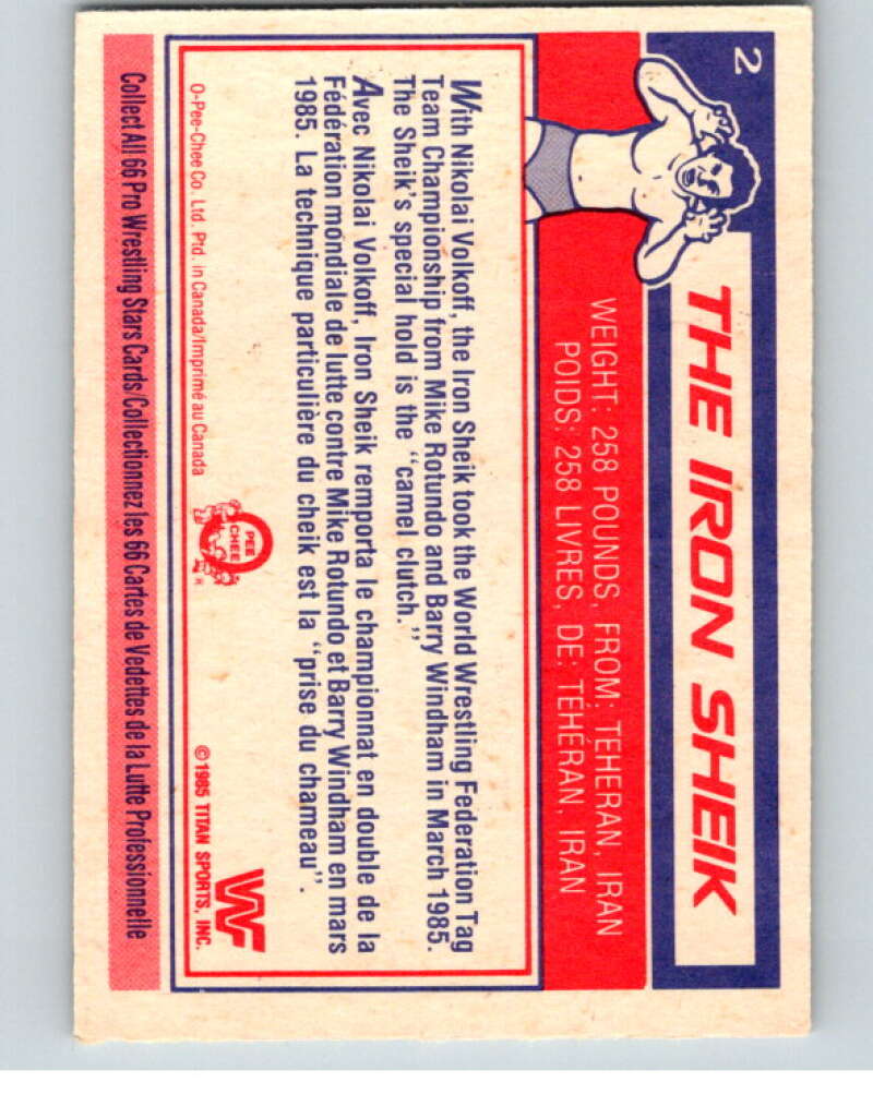 1985 O-Pee-Chee WWF #2 The Iron Sheik V65677 Image 2