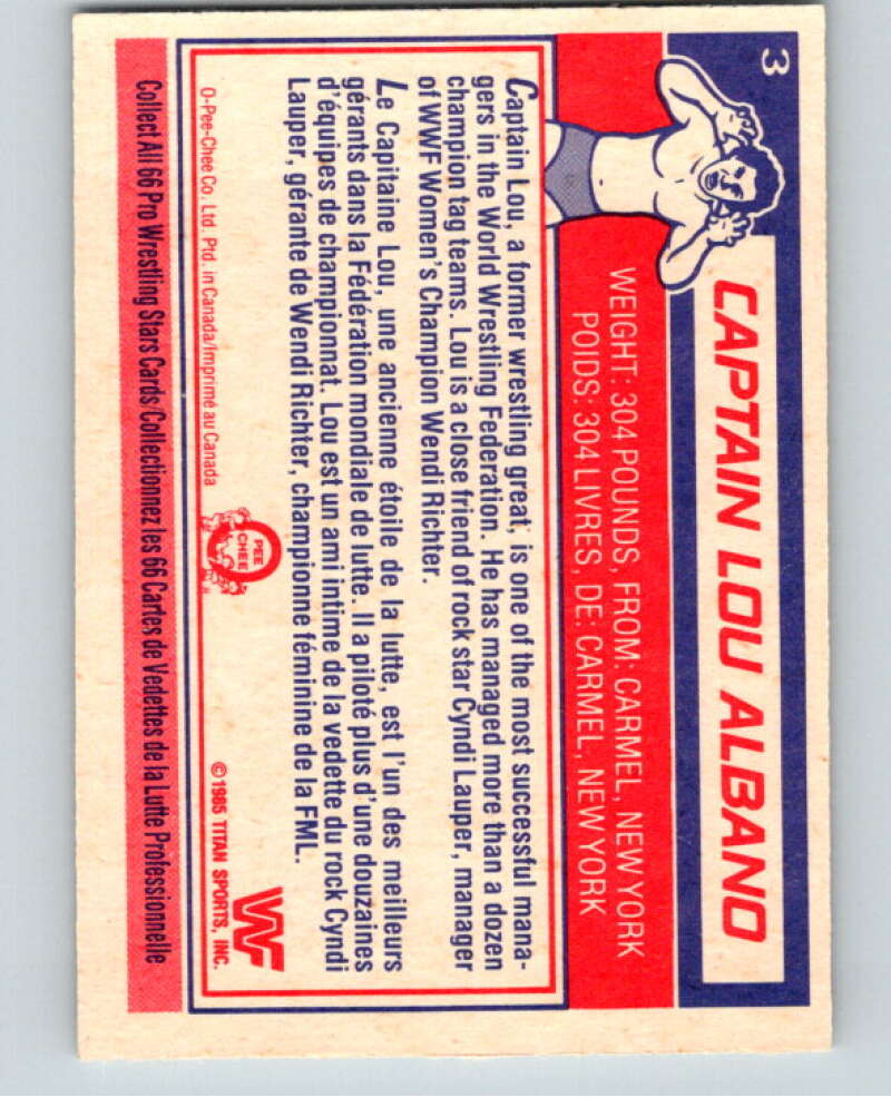 1985 O-Pee-Chee WWF #3 Captain Lou Albano V65678 Image 2