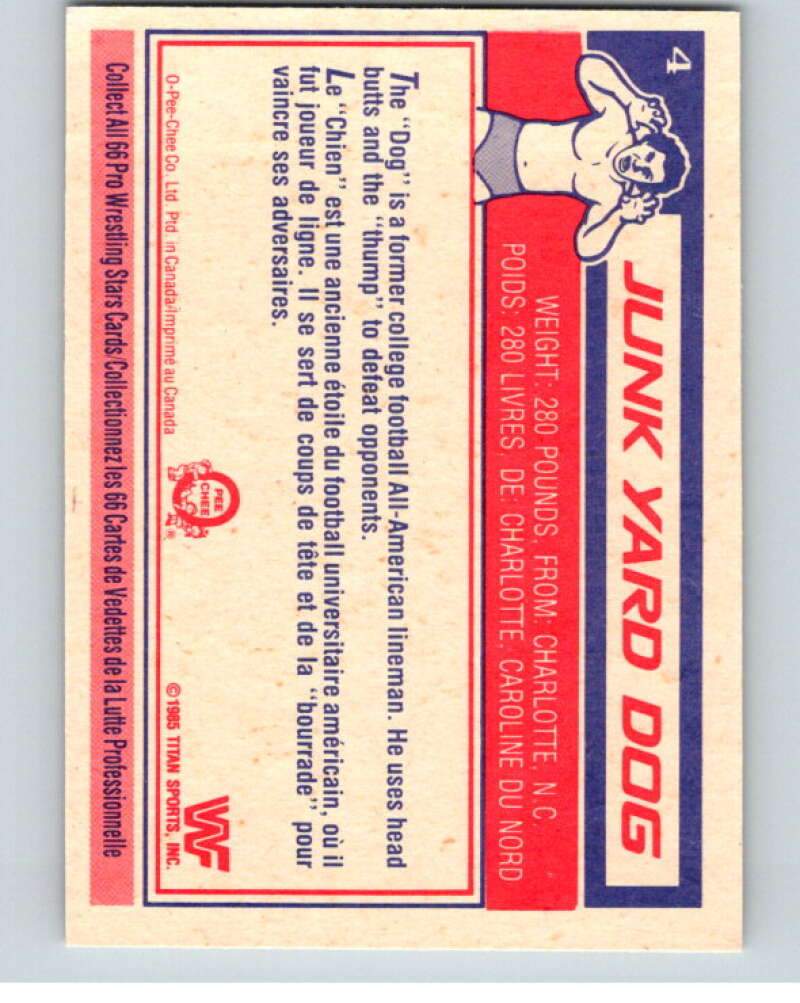 1985 O-Pee-Chee WWF #4 Junkyard Dog V65679 Image 2