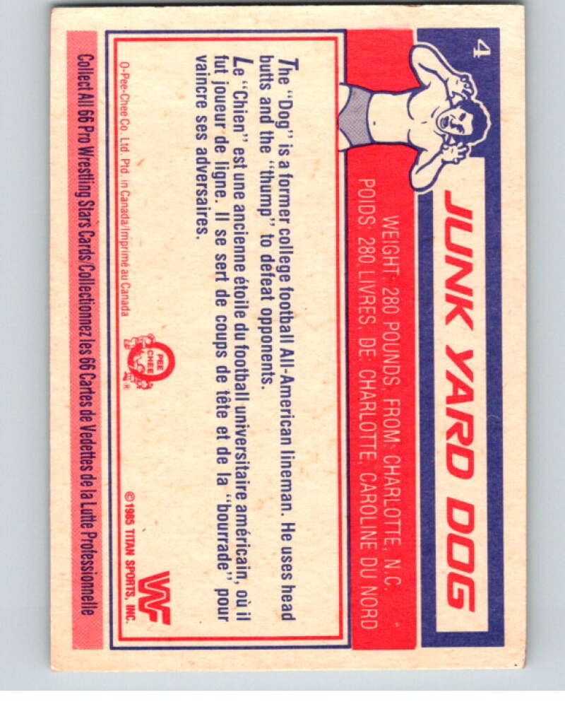 1985 O-Pee-Chee WWF #4 Junkyard Dog V65680 Image 2