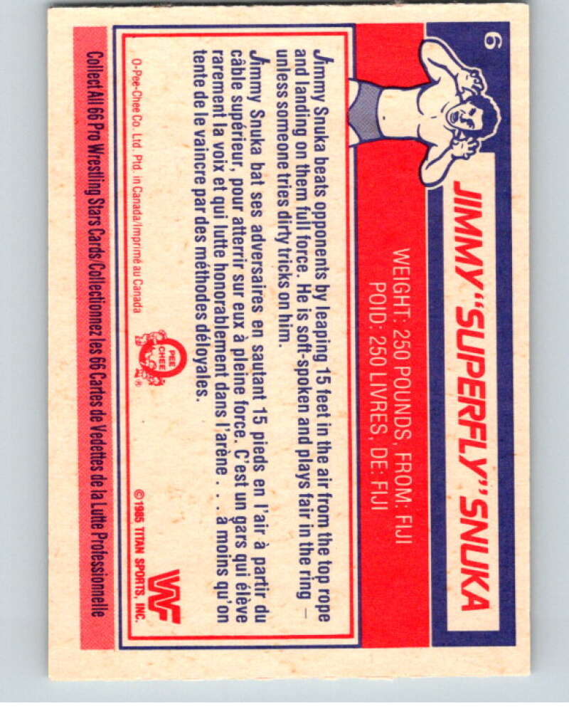 1985 O-Pee-Chee WWF #6 Superfly Jimmy Snuka V65684 Image 2