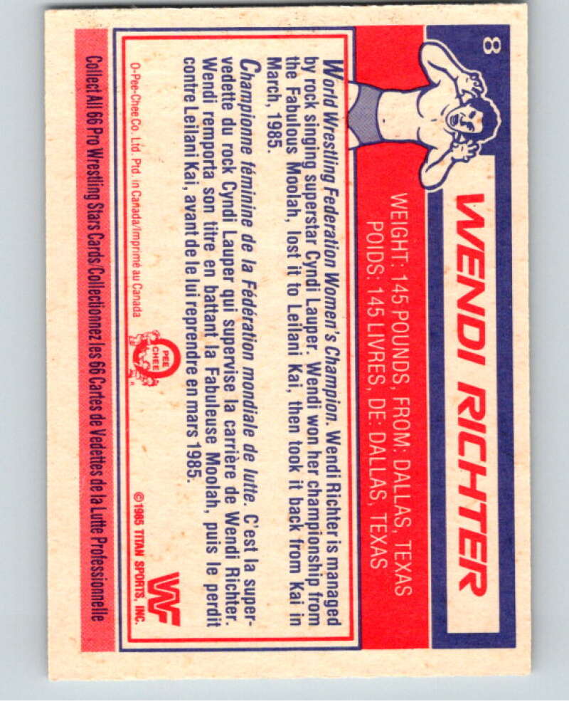 1985 O-Pee-Chee WWF #8 Wendi Richter V65686 Image 2