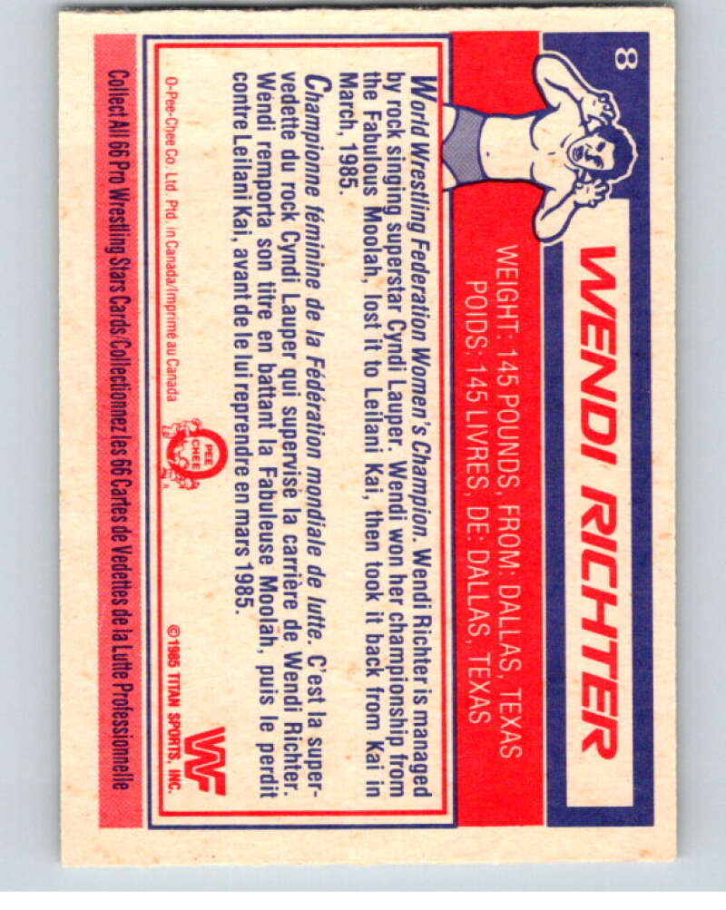 1985 O-Pee-Chee WWF #8 Wendi Richter V65687 Image 2