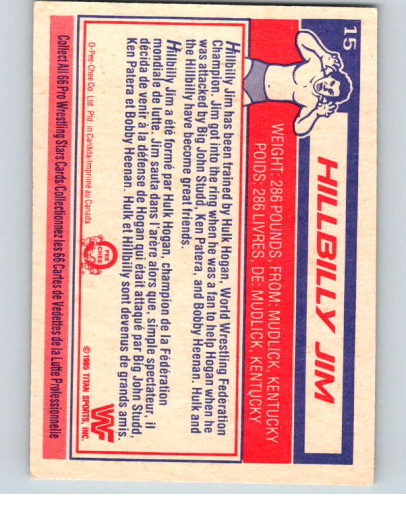 1985 O-Pee-Chee WWF #15 Hillbilly Jim V65704 Image 2