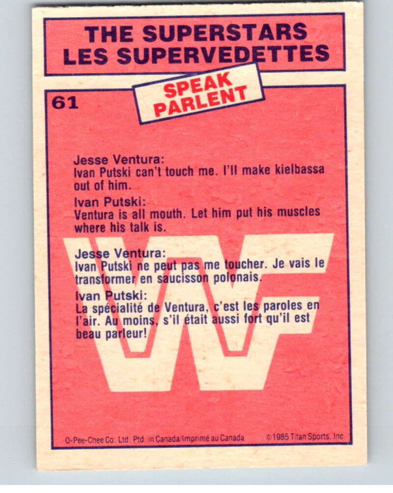 1985 O-Pee-Chee WWF #61 Jesse Ventura/Ivan Putski V65766 Image 2