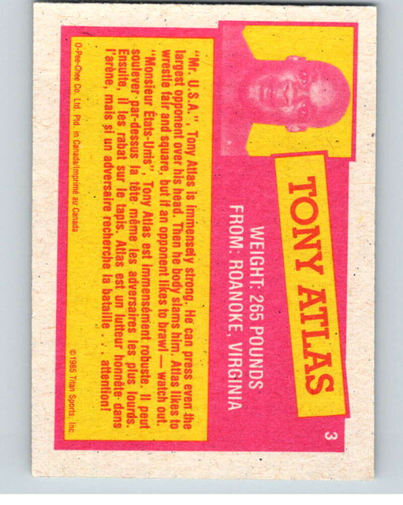 1985 O-Pee-Chee WWF Series 2 #3 Tony Atlas V65790 Image 2