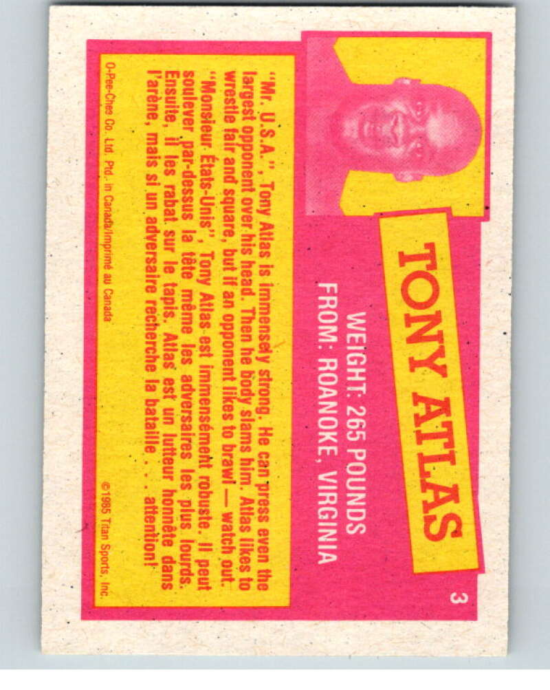1985 O-Pee-Chee WWF Series 2 #3 Tony Atlas V65791 Image 2