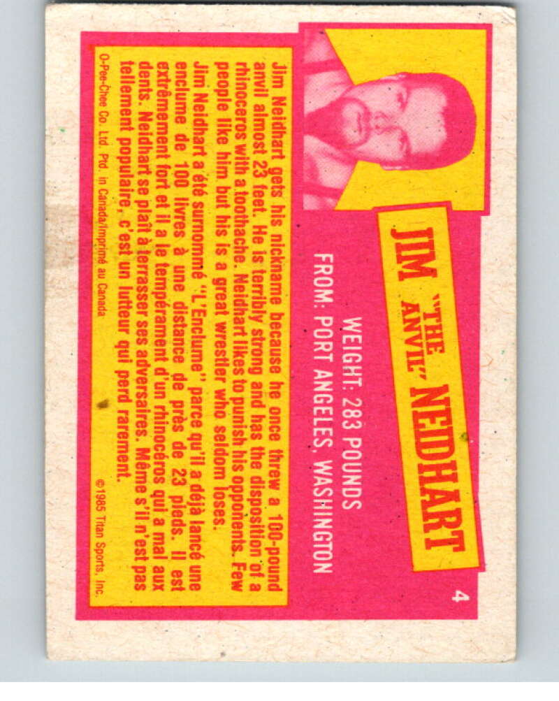 1985 O-Pee-Chee WWF Series 2 #4 Jim The Anvil Neidhart V65792 Image 2