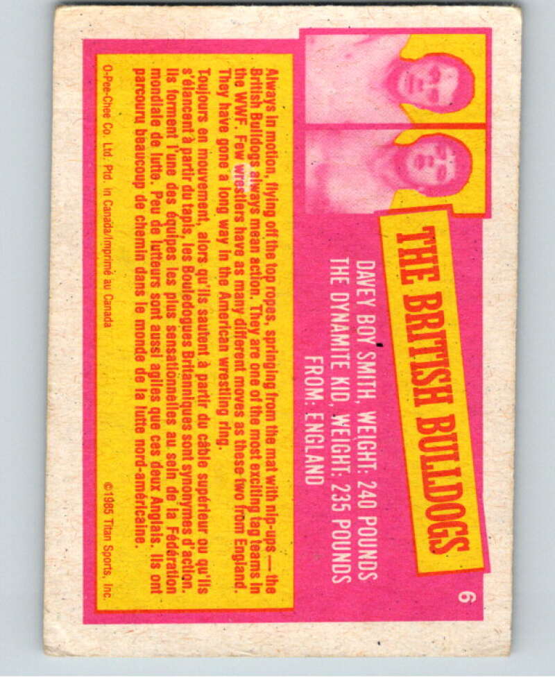 1985 O-Pee-Chee WWF Series 2 #6 The British Bulldogs V65794 Image 2