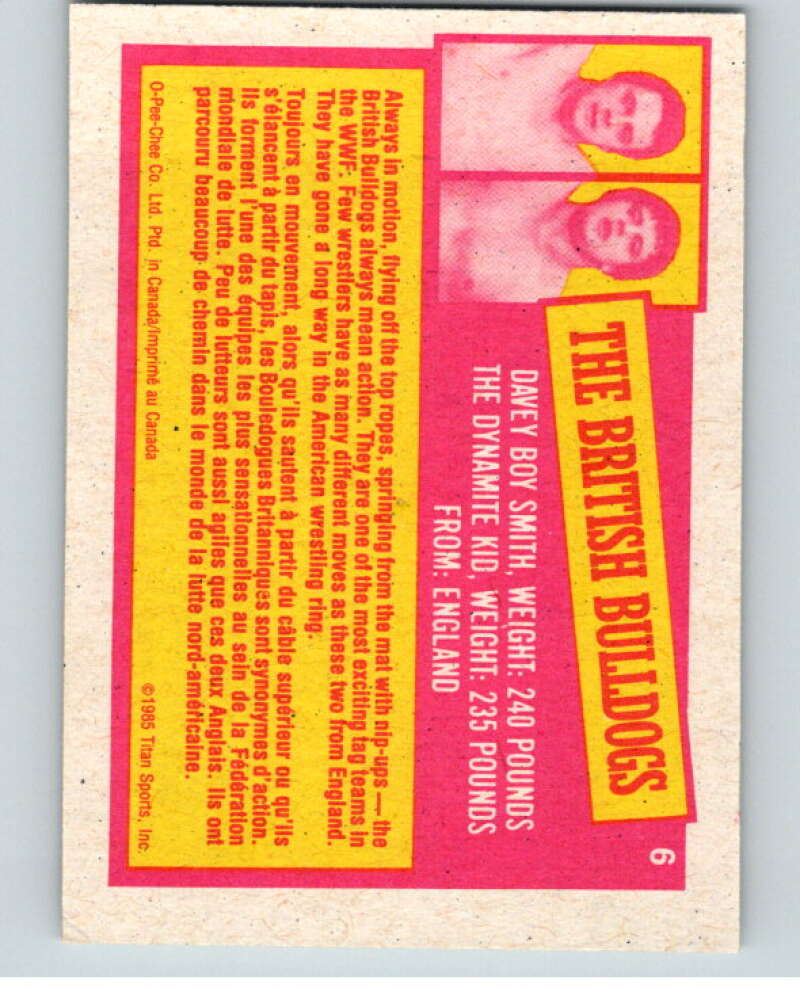 1985 O-Pee-Chee WWF Series 2 #6 The British Bulldogs V65797 Image 2