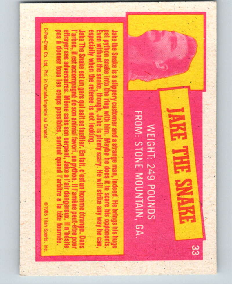 1985 O-Pee-Chee WWF Series 2 #33 Jake The Snake Roberts V65879 Image 2