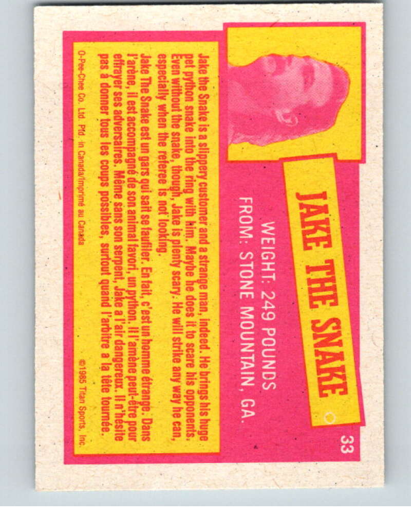 1985 O-Pee-Chee WWF Series 2 #33 Jake The Snake Roberts V65880 Image 2