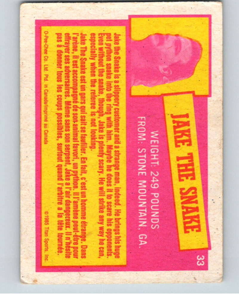 1985 O-Pee-Chee WWF Series 2 #33 Jake The Snake Roberts V65883 Image 2