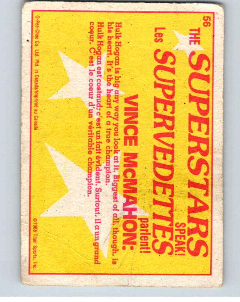 1985 O-Pee-Chee WWF Series 2 #56 Hulk Hogan/Vince McMahon V65958 Image 2