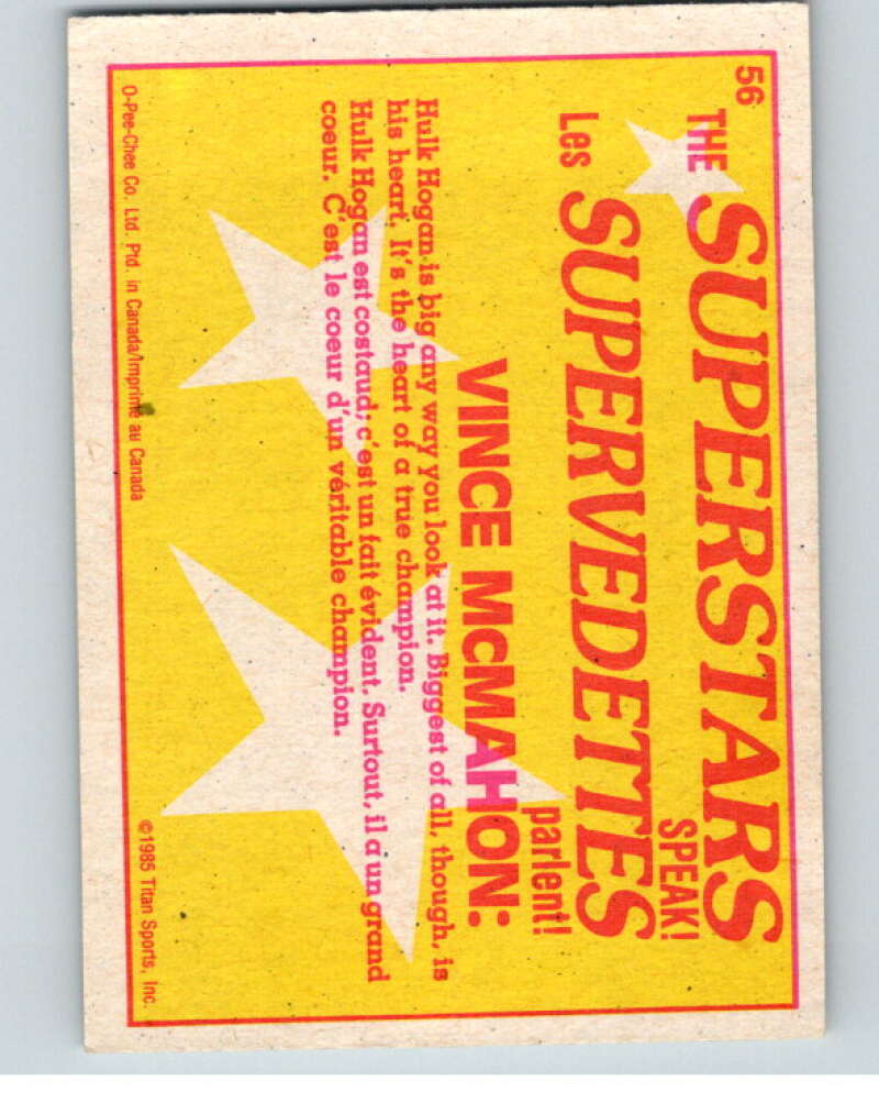 1985 O-Pee-Chee WWF Series 2 #56 Hulk Hogan/Vince McMahon V65959 Image 2