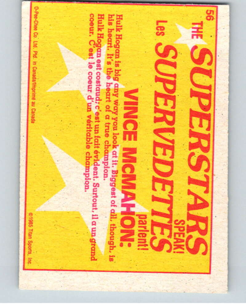 1985 O-Pee-Chee WWF Series 2 #56 Hulk Hogan/Vince McMahon V65960 Image 2