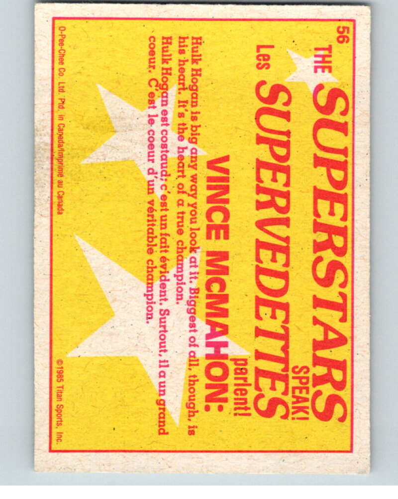 1985 O-Pee-Chee WWF Series 2 #56 Hulk Hogan/Vince McMahon V65961 Image 2