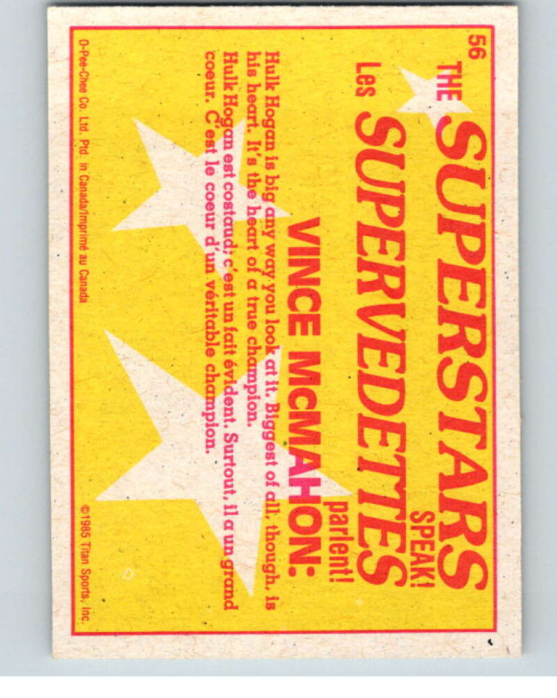 1985 O-Pee-Chee WWF Series 2 #56 Hulk Hogan/Vince McMahon V65962 Image 2