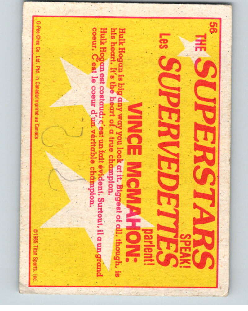 1985 O-Pee-Chee WWF Series 2 #56 Hulk Hogan/Vince McMahon V65963 Image 2