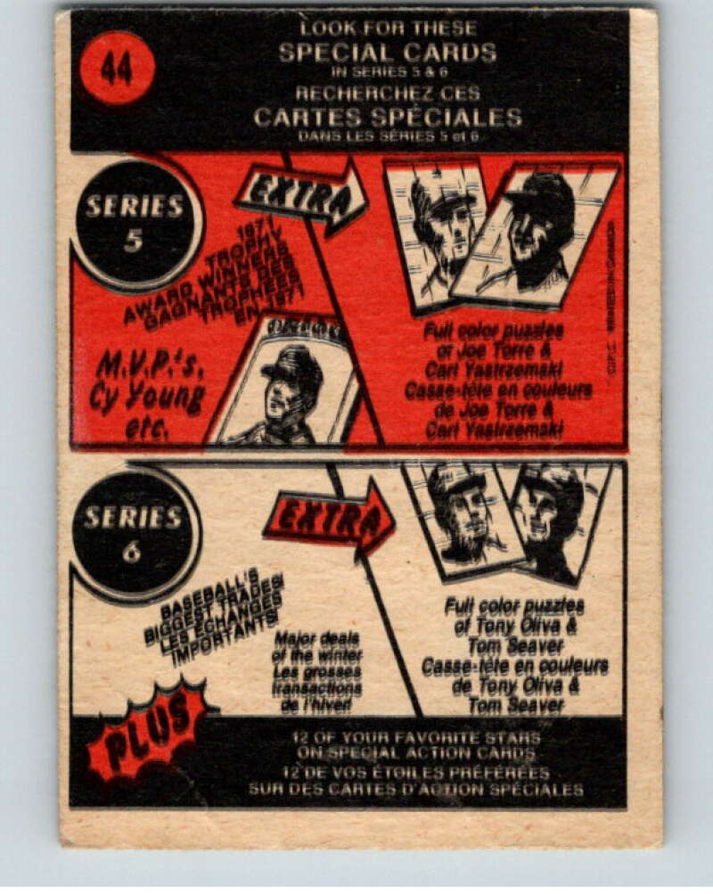 1972 O-Pee-Chee Baseball #44 Rick Wise IA Philadelphia Phillies V66089 Image 2