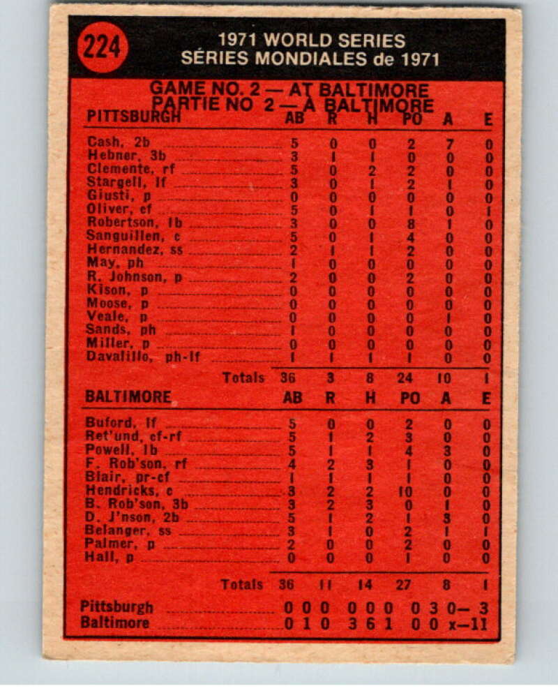 1972 O-Pee-Chee Baseball #224 World Series Game 2 Orioles V66323 Image 2