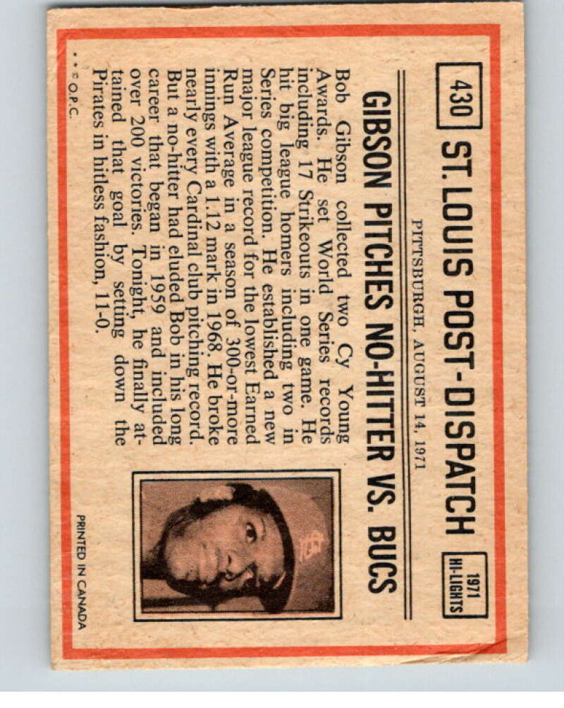 1972 O-Pee-Chee Baseball #430 Bob Robertson IA Pittsburgh Pirates V66389 Image 2