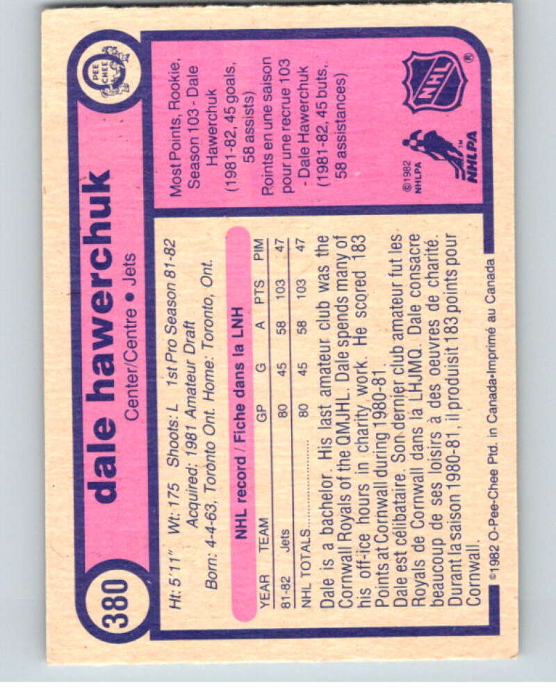 1982-83 O-Pee-Chee #380 Dale Hawerchuk RC Rookie V66540 Image 2