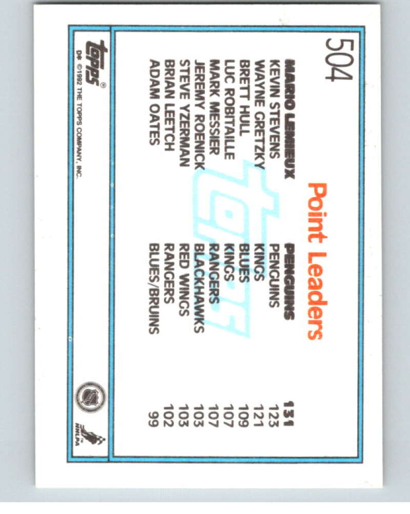 1992-93 Topps #504 Mario Lemieux LL Pittsburgh Penguins V66595 Image 2
