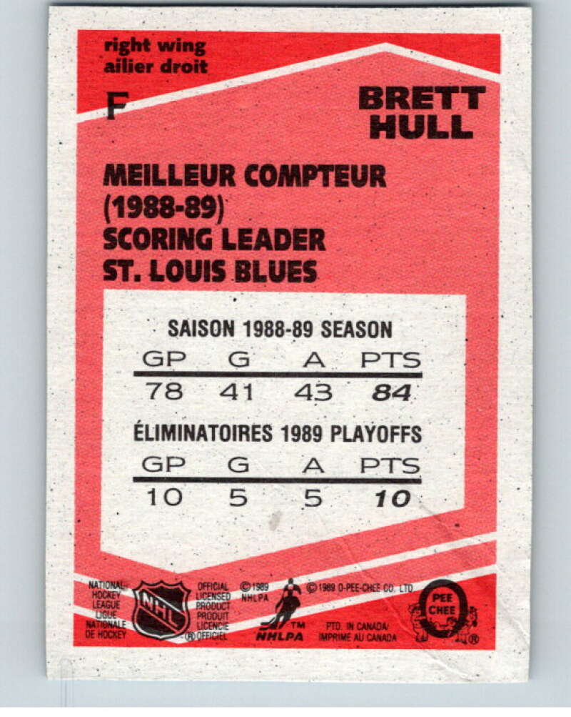 1989-90 O-Pee-Chee Box Bottoms #F Brett Hull St. Louis Blues V66699 Image 2