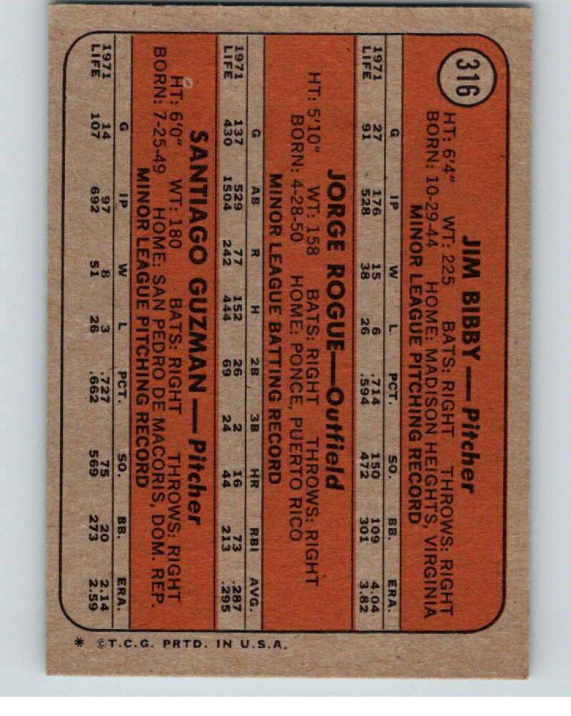 1972 Topps #316 Bibby/Roque/Guzman Cardinals Rookies RC Rookie V66718 Image 2