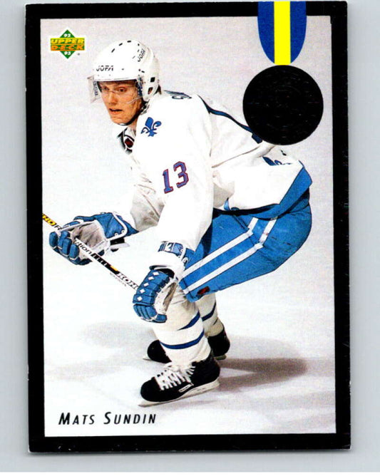 1992-93 Upper Deck Euro-Stars #E18 Mats Sundin  Quebec Nordiques  V66777 Image 1