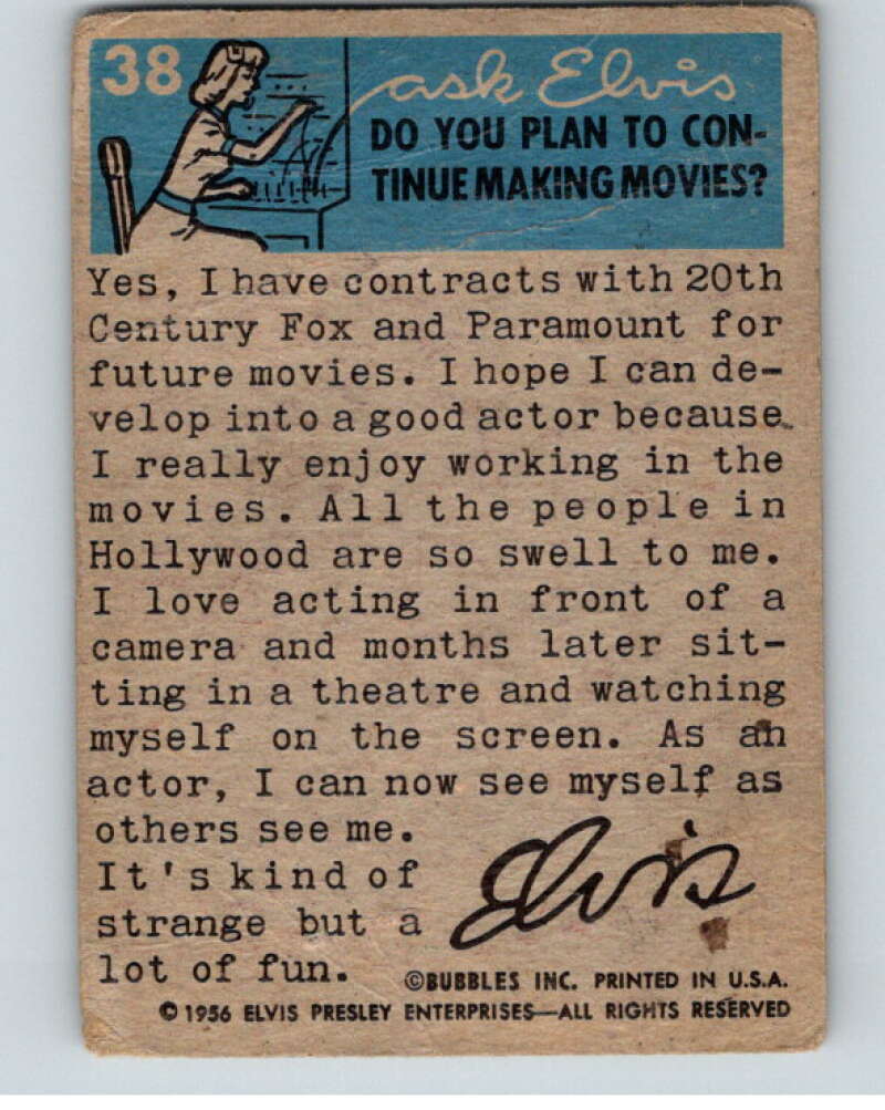1956 Topps Elvis Presley #38 Elvis Escort V67757 Image 2